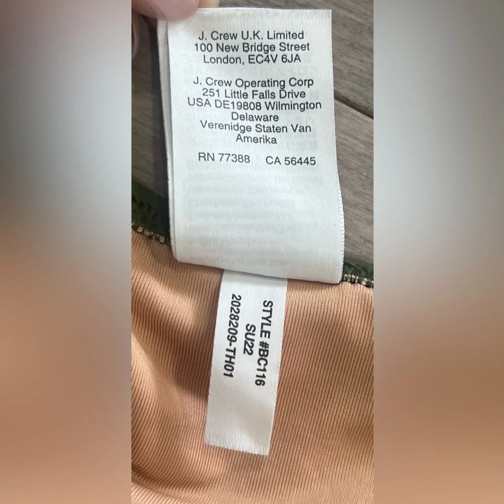 J. Crew Olive Green V-Neck Ruched One-Piece Swimsuit, Size 12 - Picture 6 of 7